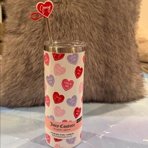 NWT Juicy Couture Love Hearts Stainless Steel Tumbler with Straw Hot/Cold
